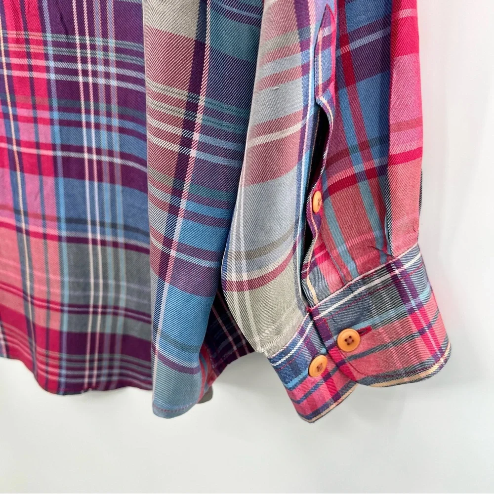 Johnnie Walker Plaid Button Down Long Sleeve Dress Shirt Men Silk Tencel L - Picture 4 of 6